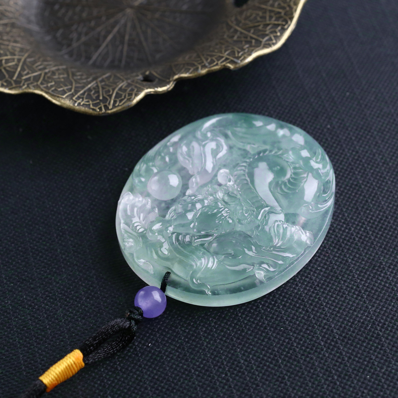 冰种翡翠龙牌吊坠 - 红掌柜珠宝
