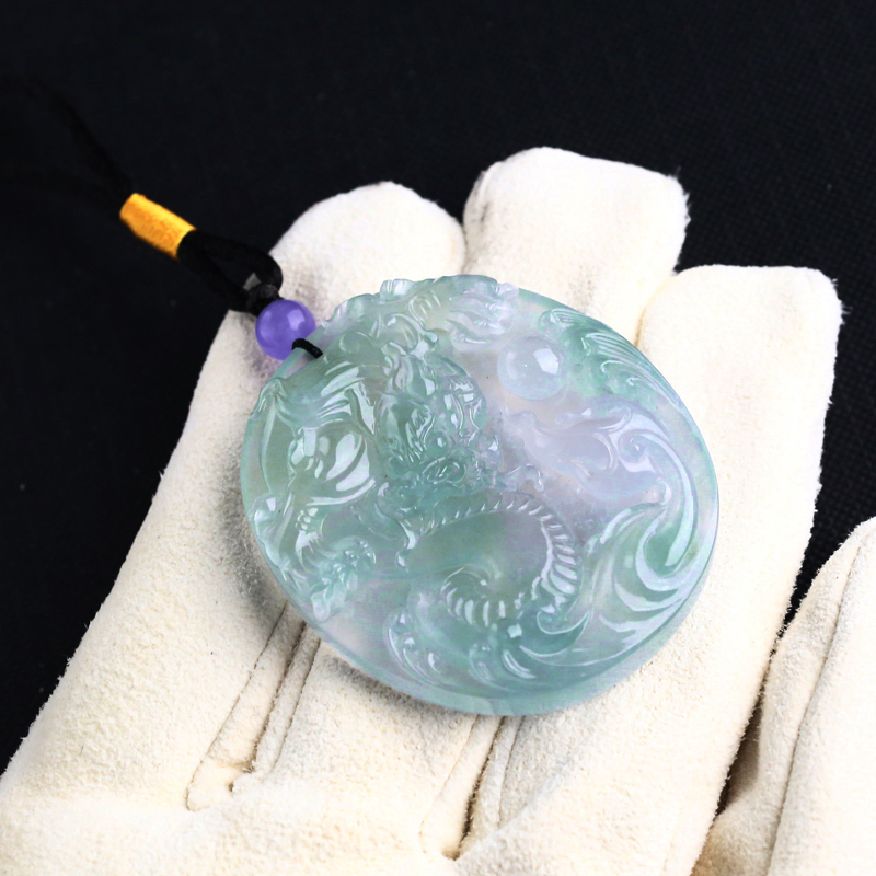 冰种翡翠龙牌吊坠 - 红掌柜珠宝