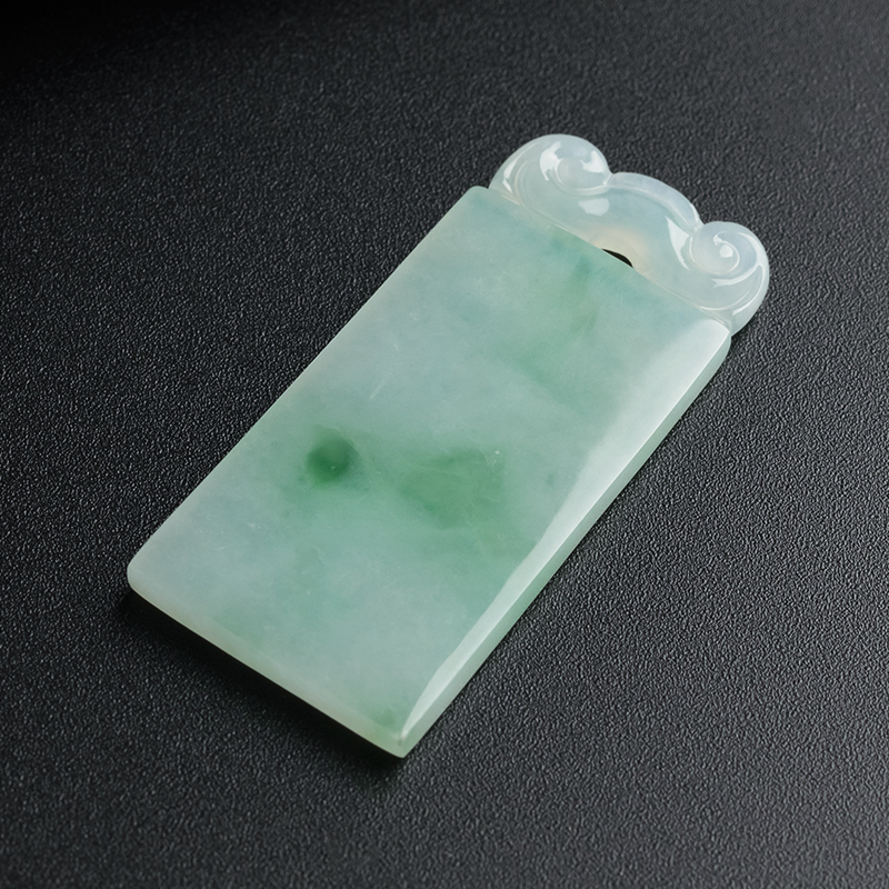 冰糯种浅绿飘花无事牌吊坠- 红掌柜珠宝