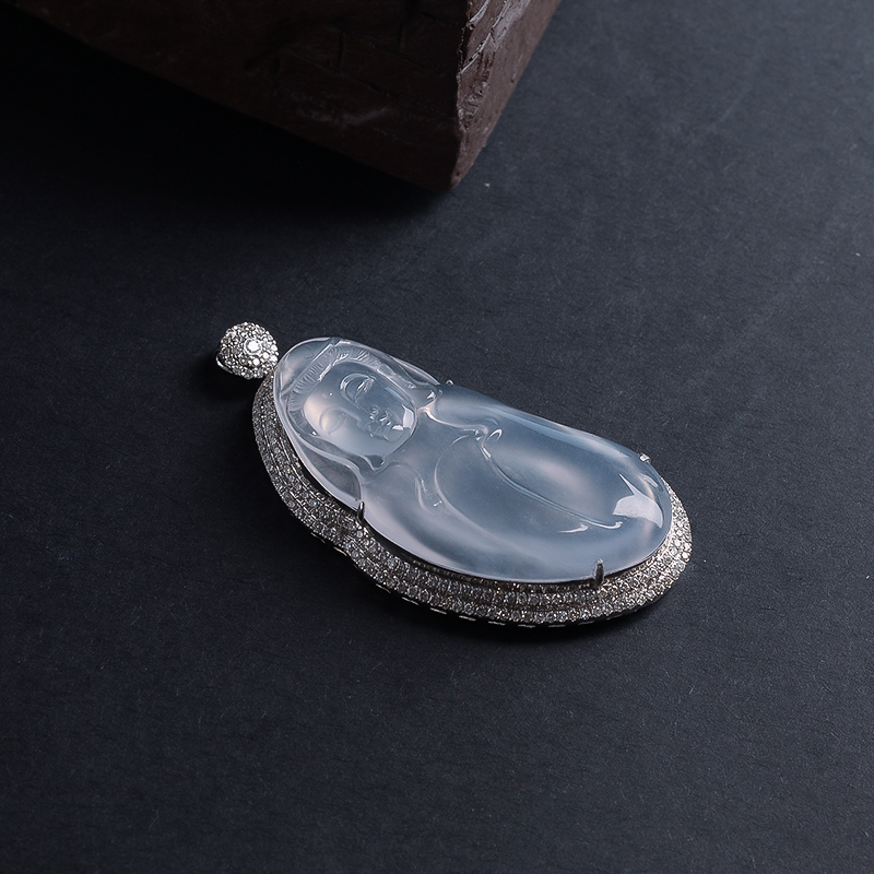 18K金镶钻翡翠观音 - 红掌柜珠宝