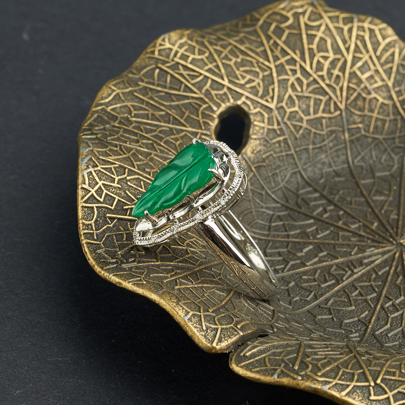 冰种翡翠树叶戒指-红掌柜珠宝