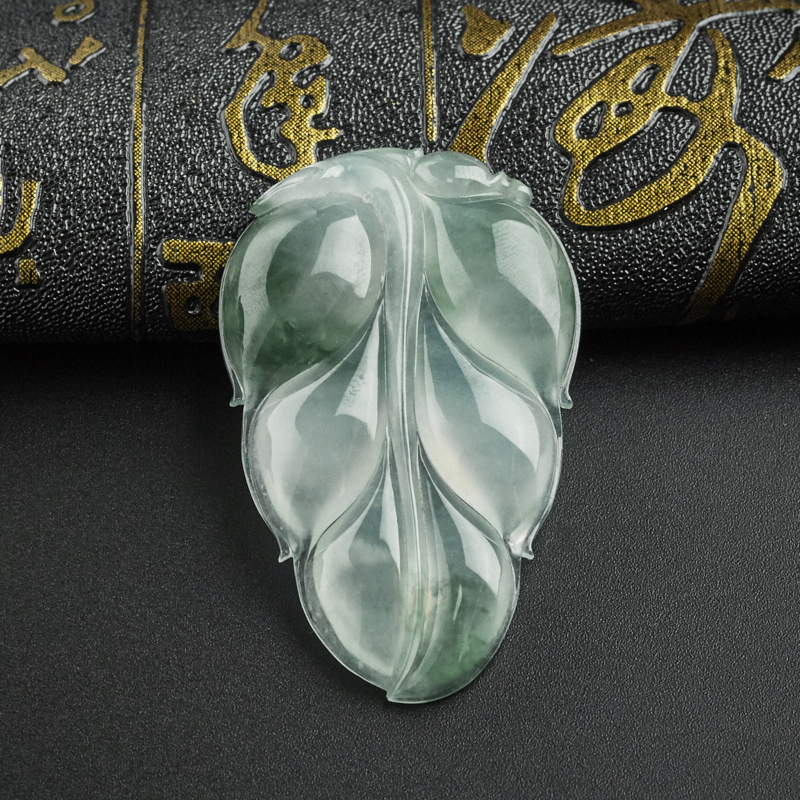 冰糯种翡翠飘花叶子吊坠 - 红掌柜珠宝