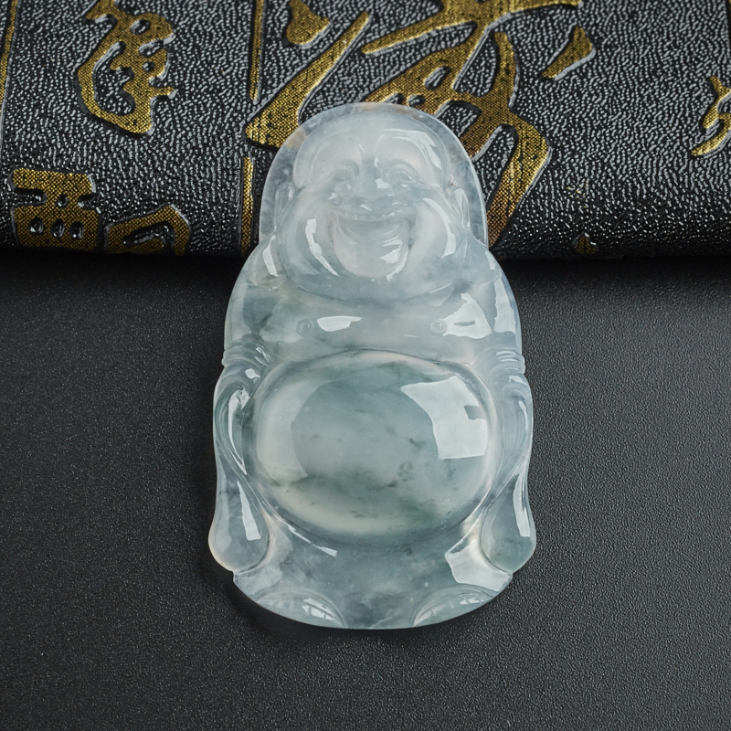 冰糯种翡翠飘花站佛吊坠 - 红掌柜珠宝