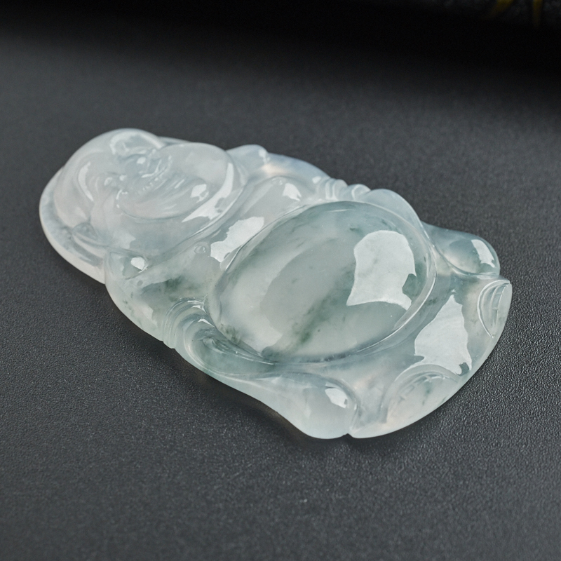 冰糯种翡翠飘花站佛 - 红掌柜珠宝
