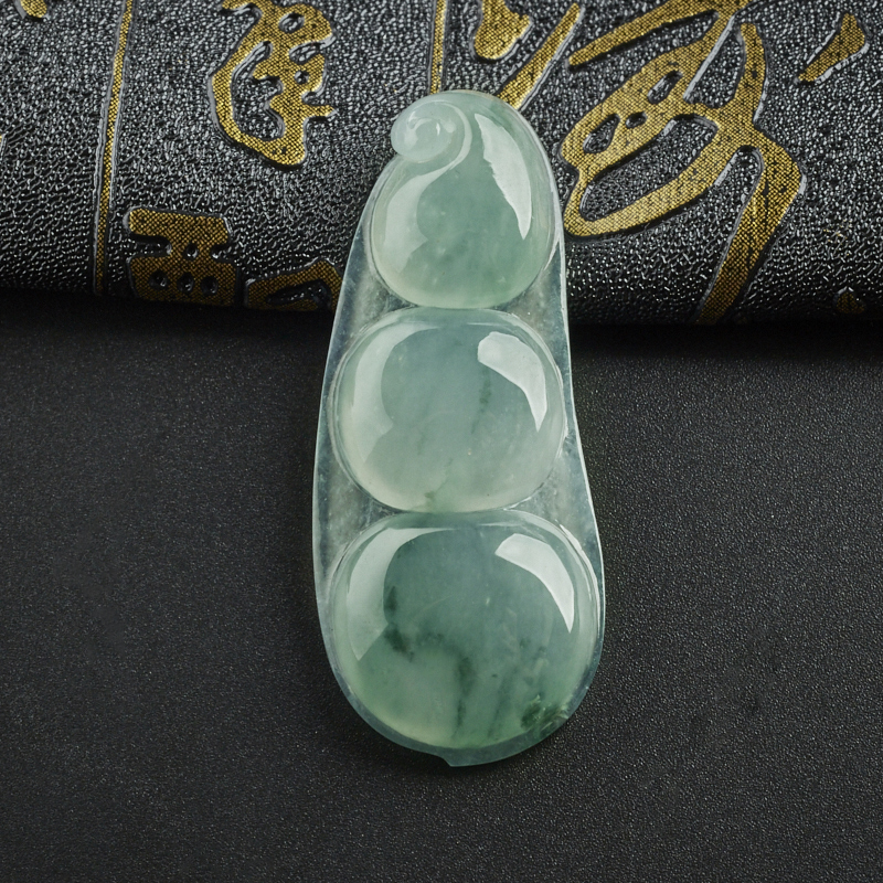 冰糯种翡翠飘花豆子吊坠 - 红掌柜珠宝