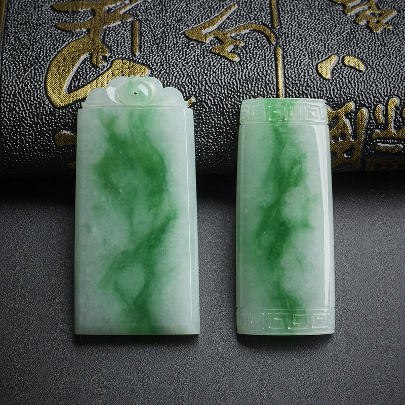 糯种翡翠飘翠方牌吊坠 - 红掌柜珠宝