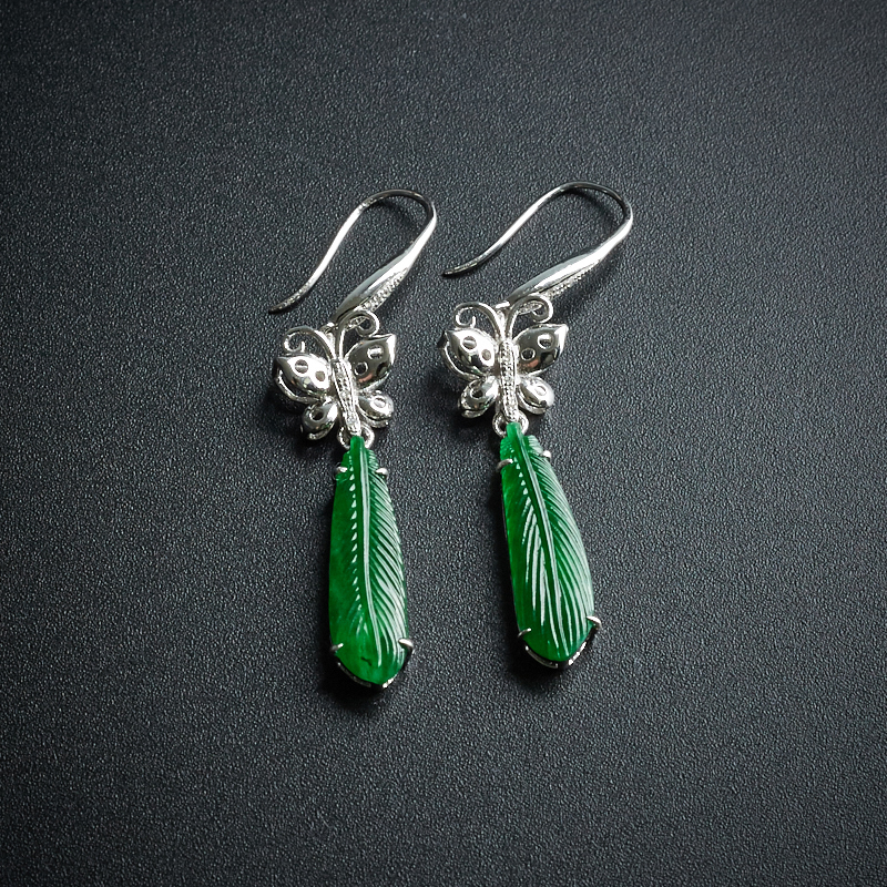 18K金镶冰糯种翠色翡翠耳环-红掌柜珠宝