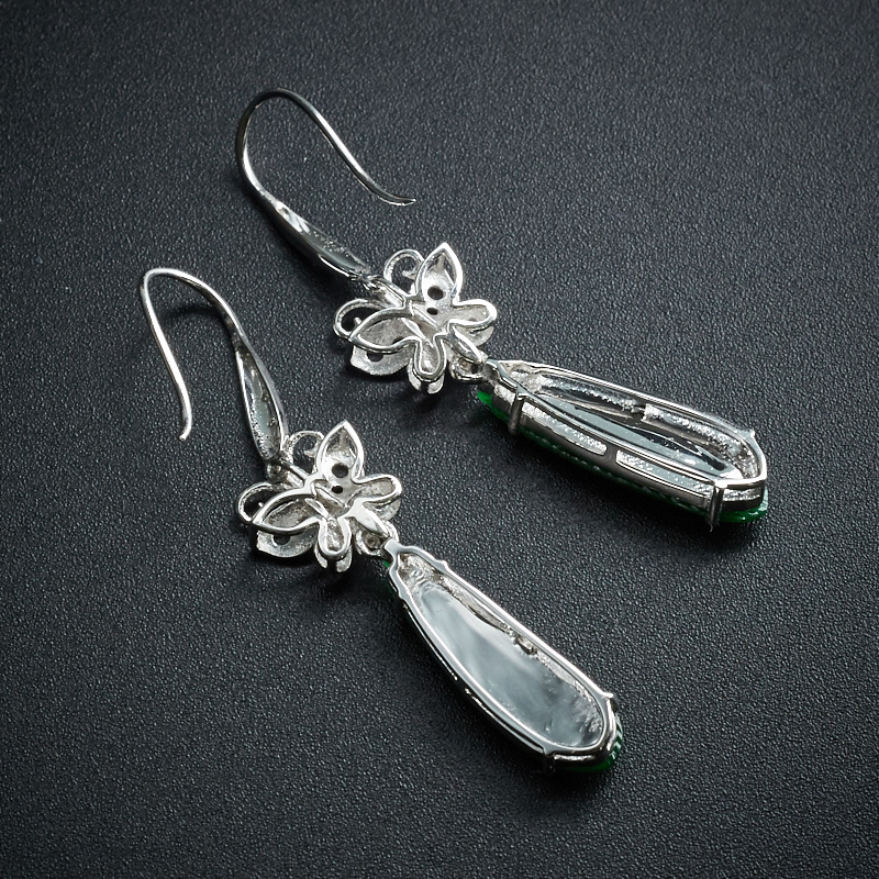 18K金镶冰糯种翡翠羽毛耳环-红掌柜珠宝