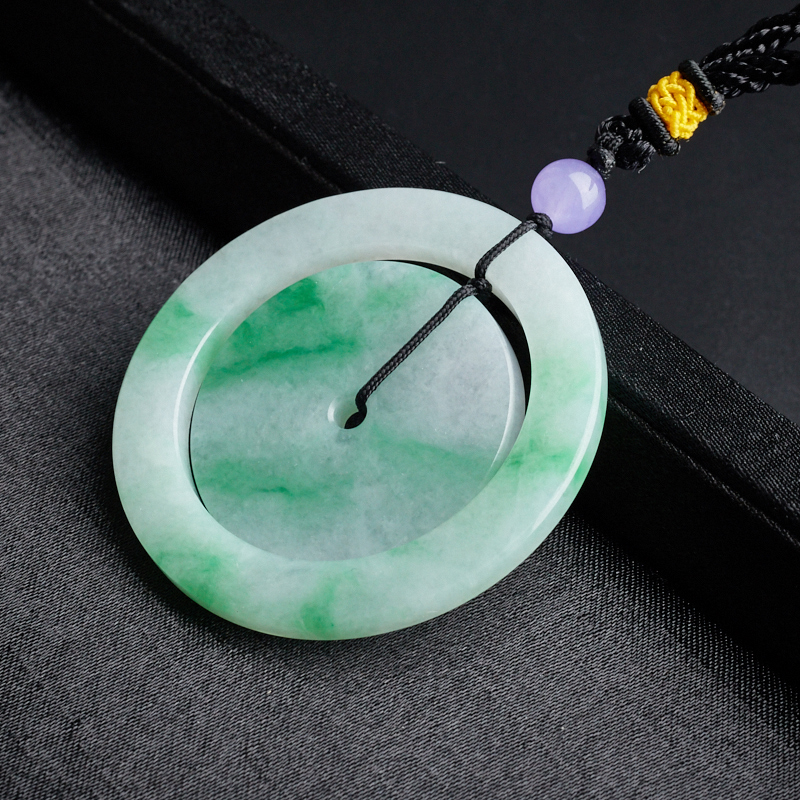 A货天然糯种飘绿翡翠子母平安扣吊坠 - 红掌柜