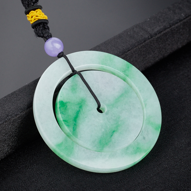 天然糯种飘绿翡翠子母平安扣吊坠 - 红掌柜