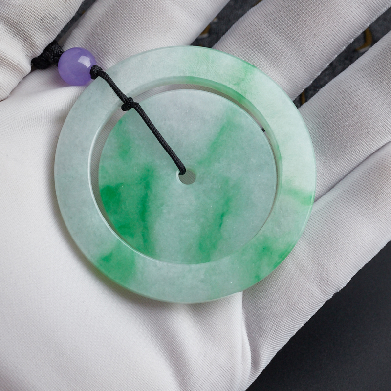 糯种飘绿翡翠子母平安扣 - 红掌柜