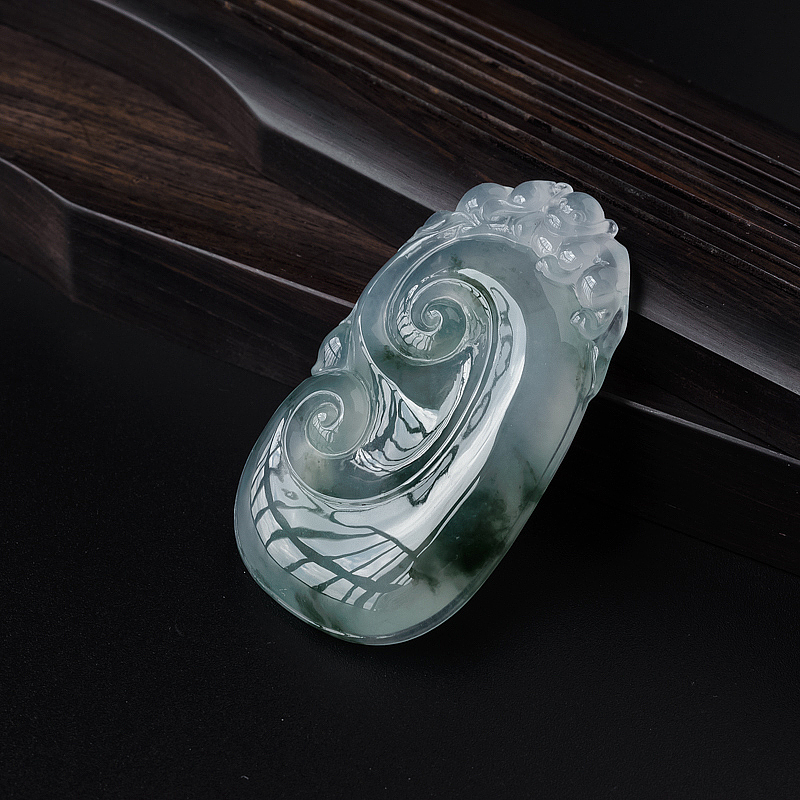 天然冰糯种飘花翡翠如意吊坠-红掌柜