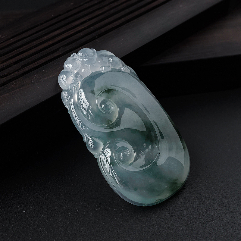 缅甸冰糯种飘花翡翠如意吊坠-红掌柜