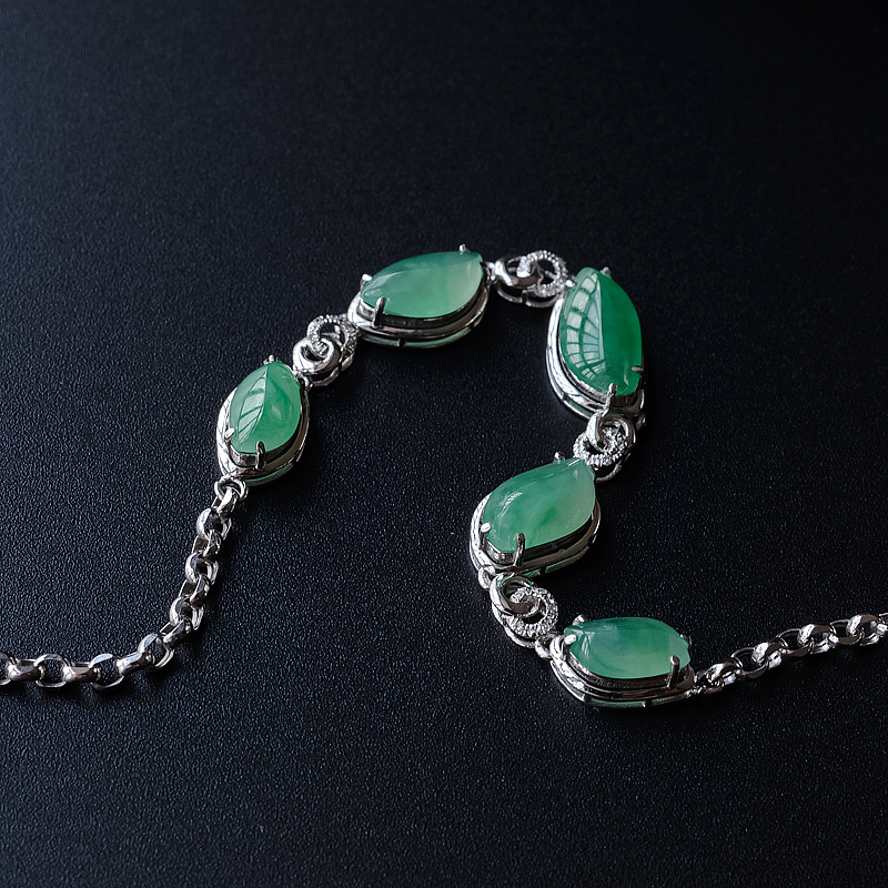 18K镶缅甸天然冰糯种翡翠手链-红掌柜