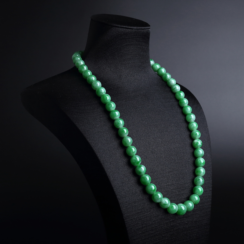 A货天然糯种阳绿翡翠圆珠项链 - 红掌柜
