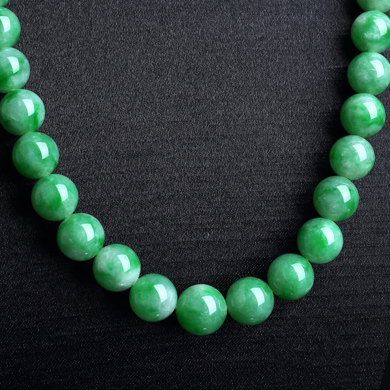 天然糯种阳绿翡翠圆珠项链 - 红掌柜