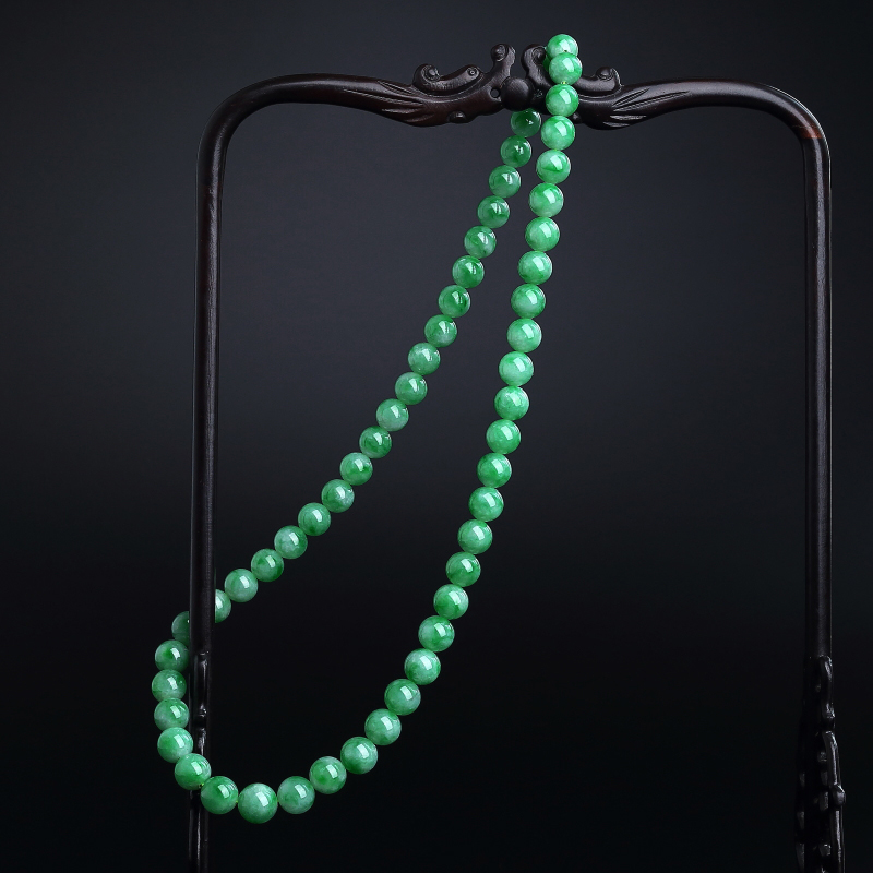 糯种阳绿翡翠圆珠项链 - 红掌柜