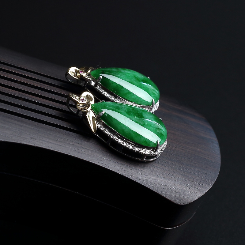 天然糯种浓绿翡翠耳钉 - 红掌柜