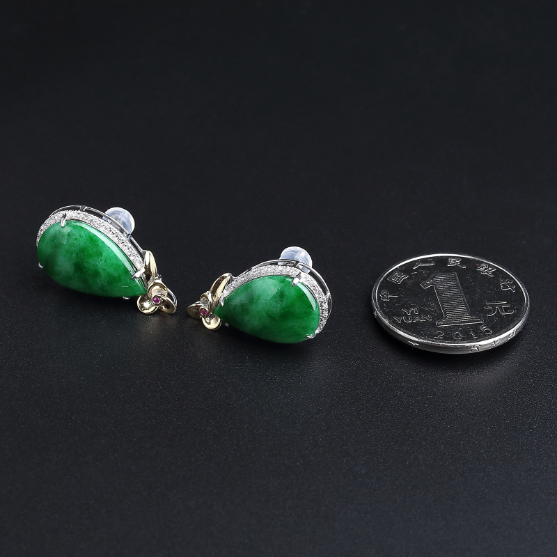 缅甸A货天然翡翠耳钉 - 红掌柜