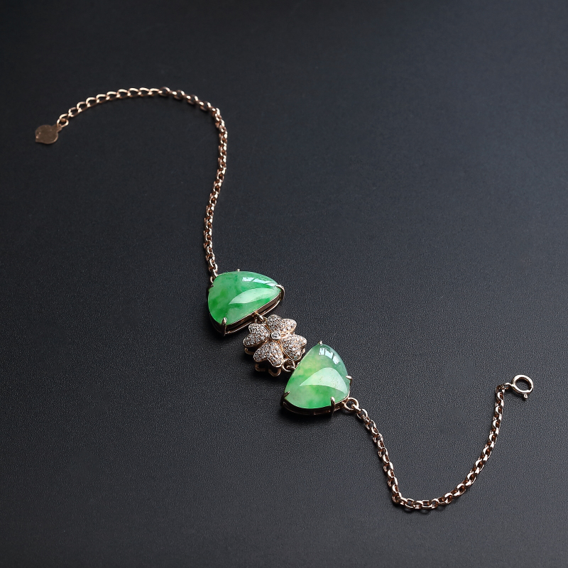 18K金镶缅甸冰糯种飘绿翡翠手链-红掌柜