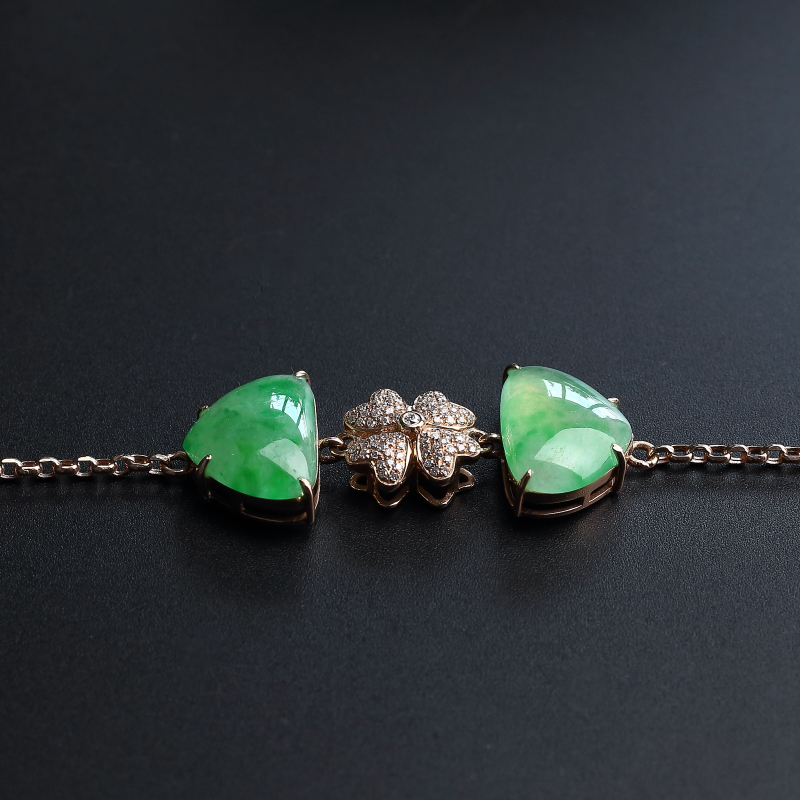 缅甸冰糯种飘绿翡翠手链-红掌柜