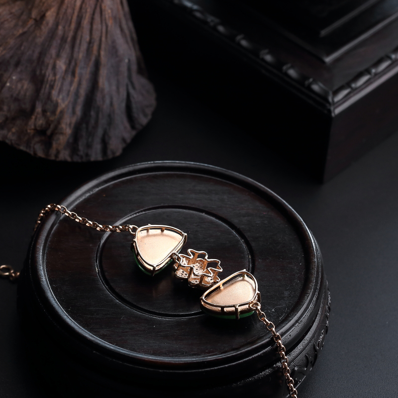 18K金镶缅甸冰糯种翡翠手链-红掌柜