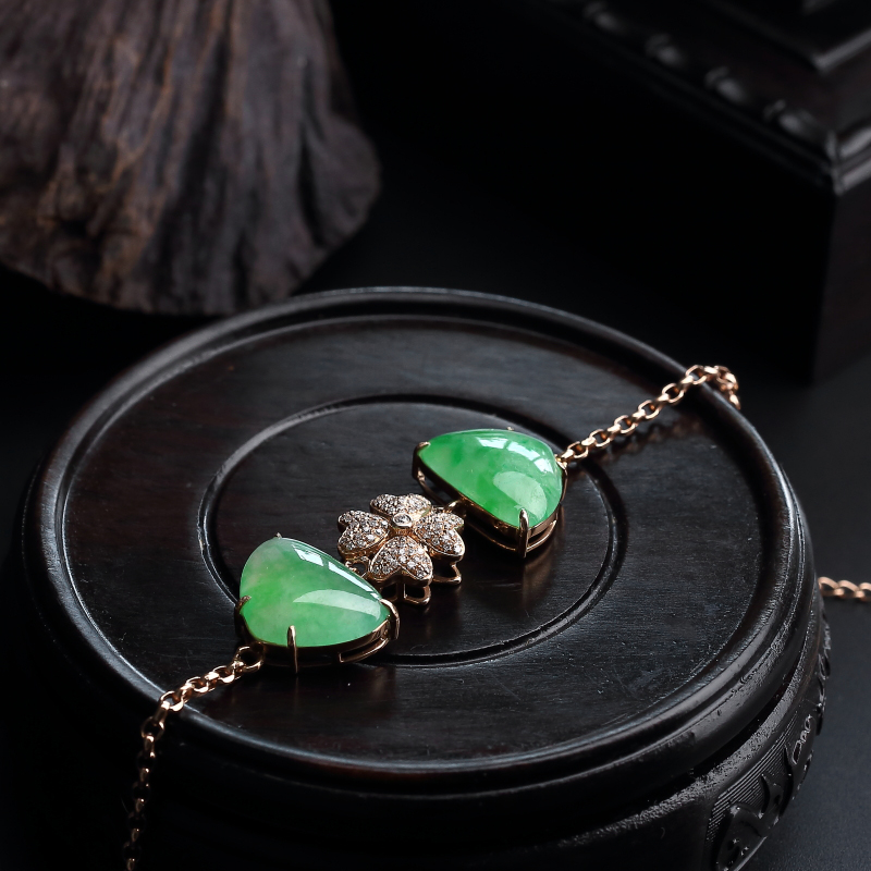 18K金镶飘绿翡翠手链-红掌柜