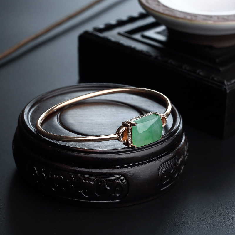 缅甸冰糯种飘花翡翠手镯-红掌柜