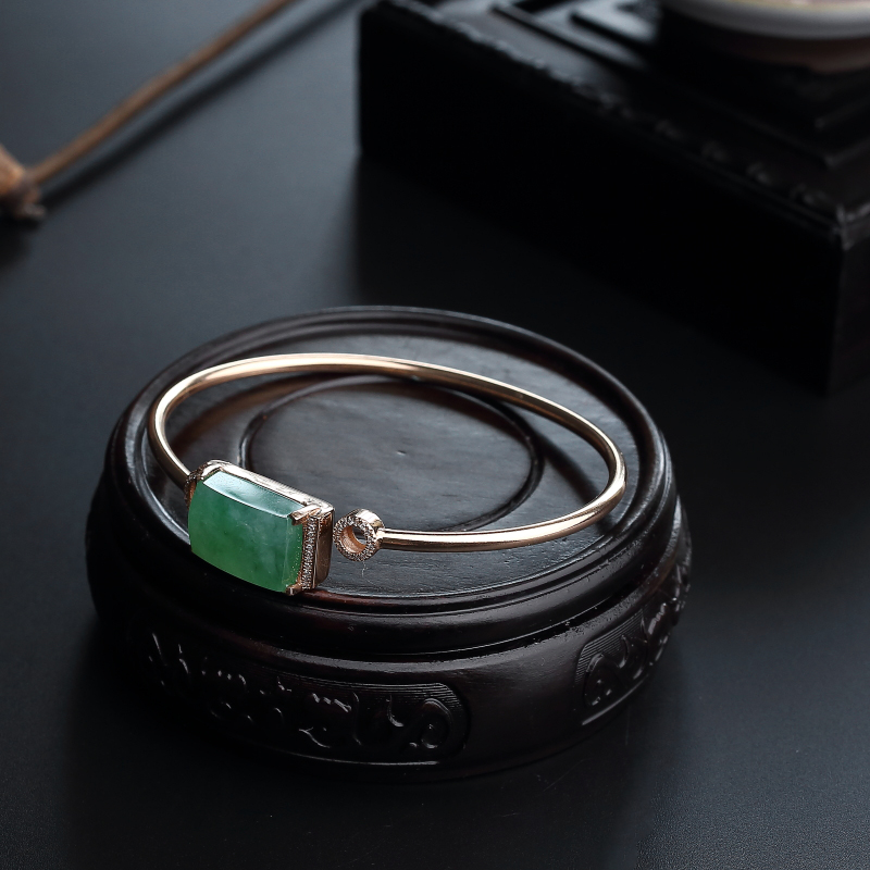 18K金镶缅甸飘花翡翠手镯-红掌柜