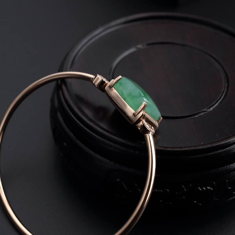 18K金镶缅甸冰糯种翡翠手镯-红掌柜