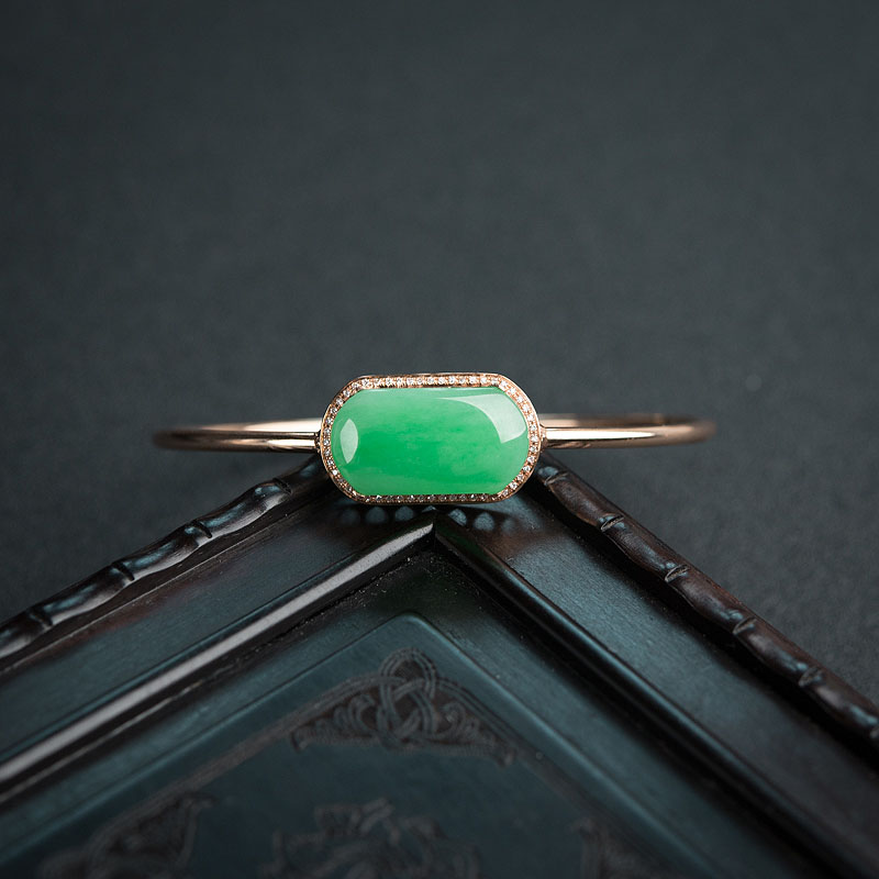 18k镶缅甸天然糯种阳绿翡翠手镯-红掌柜