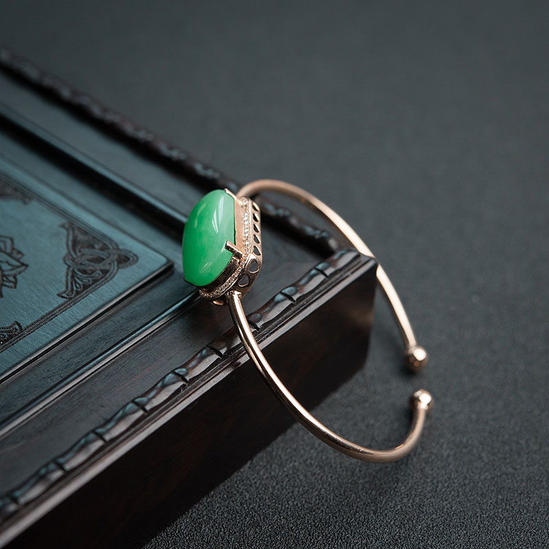 缅甸天然糯种阳绿翡翠手镯-红掌柜