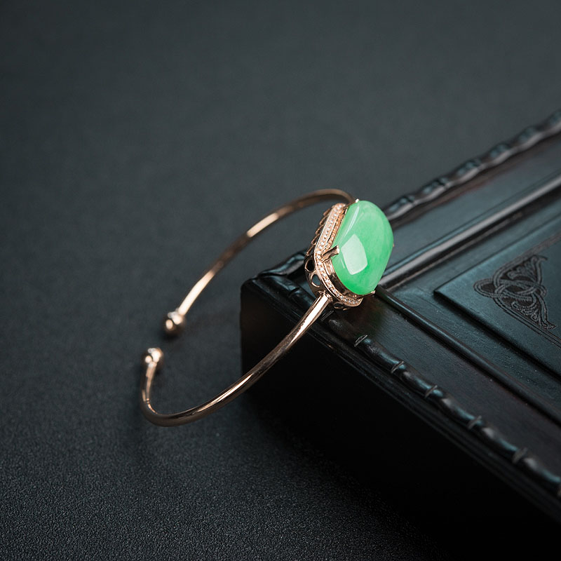 18k镶天然糯种阳绿翡翠手镯-红掌柜