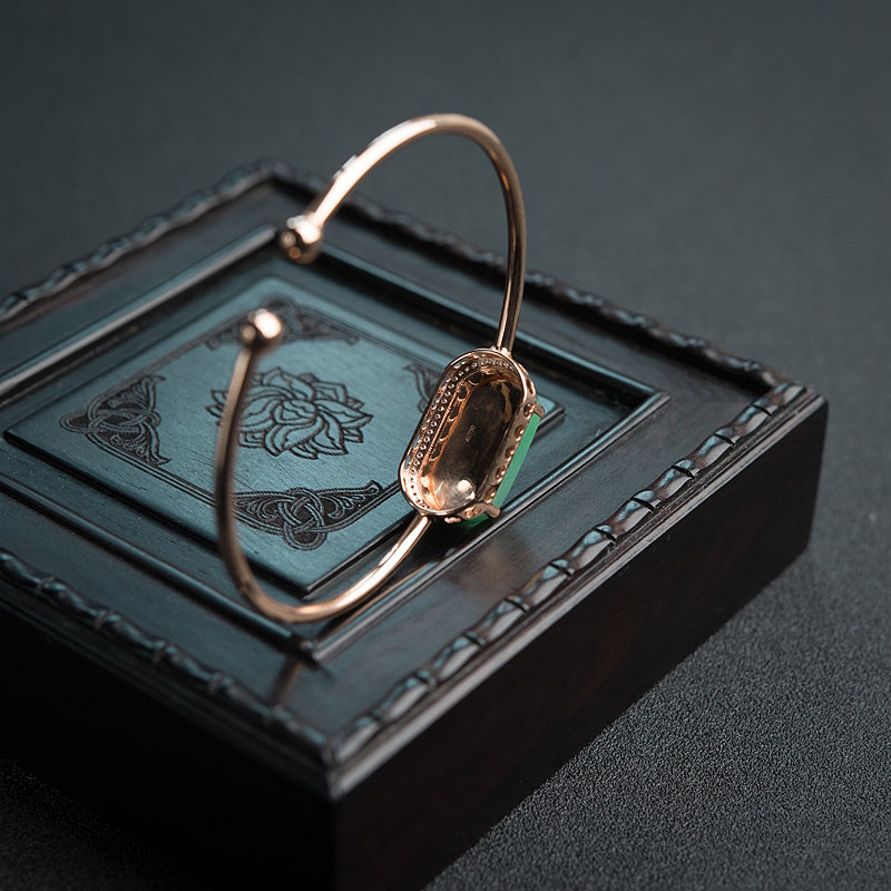 18k镶缅甸天然阳绿翡翠手镯-红掌柜