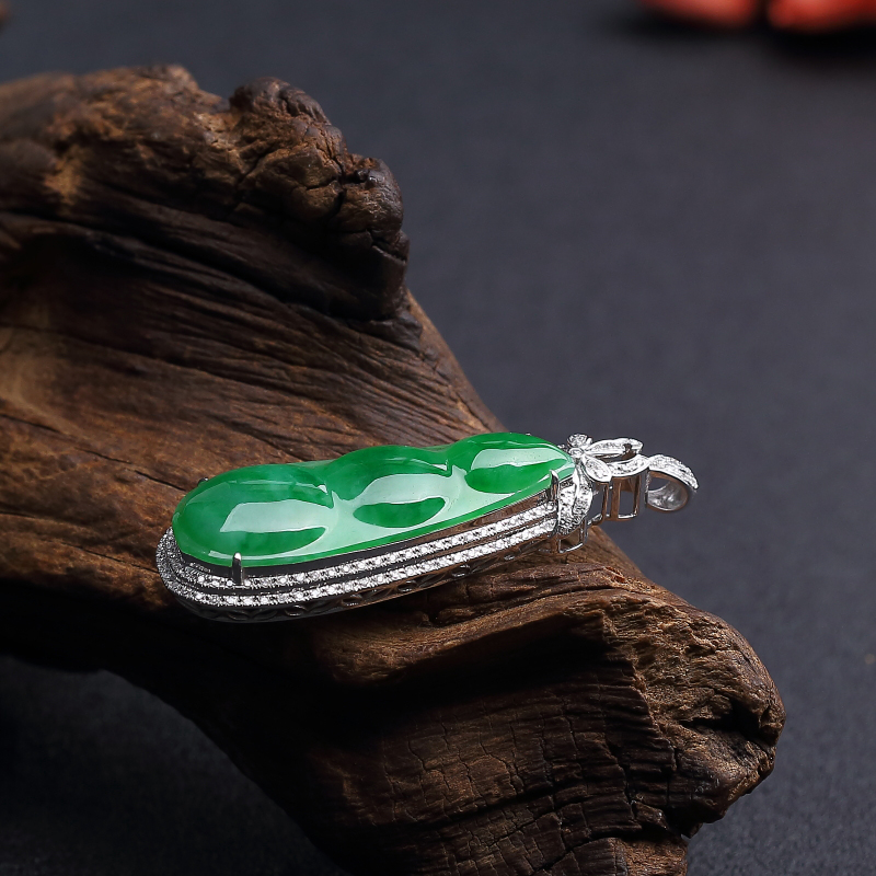 缅甸糯种深绿翡翠福豆吊坠 - 红掌柜