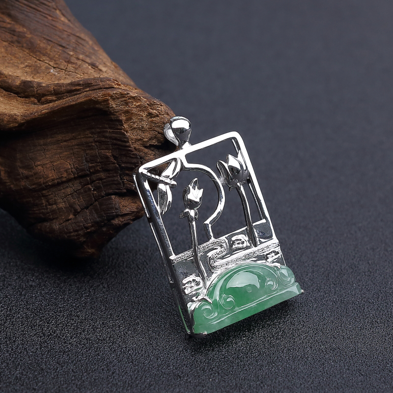 18K金镶钻糯种翡翠一品清廉吊坠 - 红掌柜