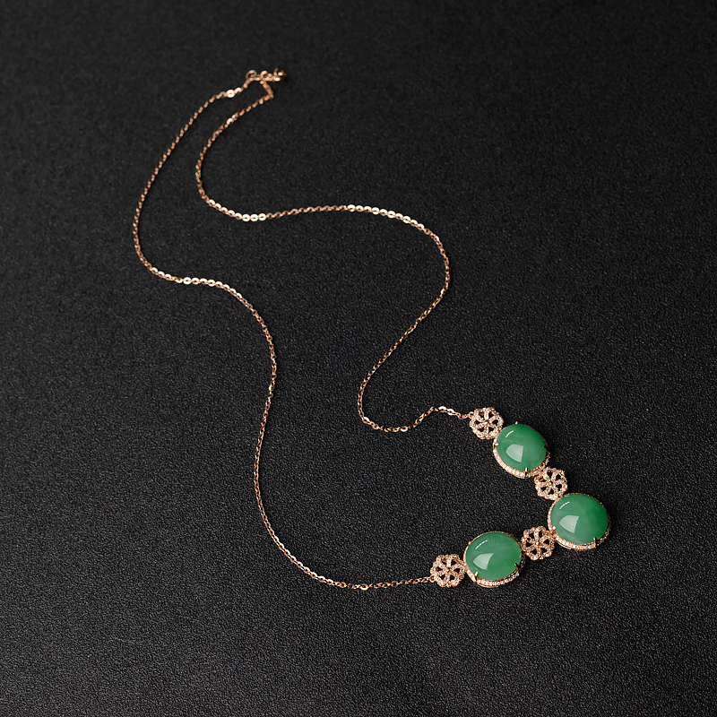 18K金镶钻天然糯种阳绿翡翠项链-红掌柜