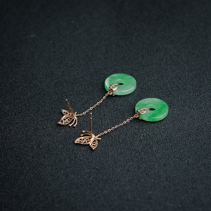 缅甸翡翠耳坠-红掌柜