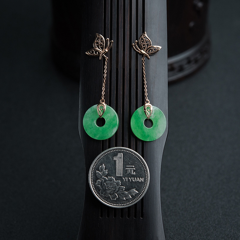 天然缅甸翡翠耳坠-红掌柜