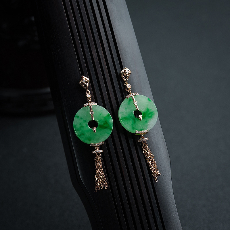 糯种飘翠翡翠耳坠-红掌柜