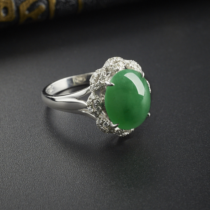 糯种阳绿翡翠戒指 - 红掌柜珠宝