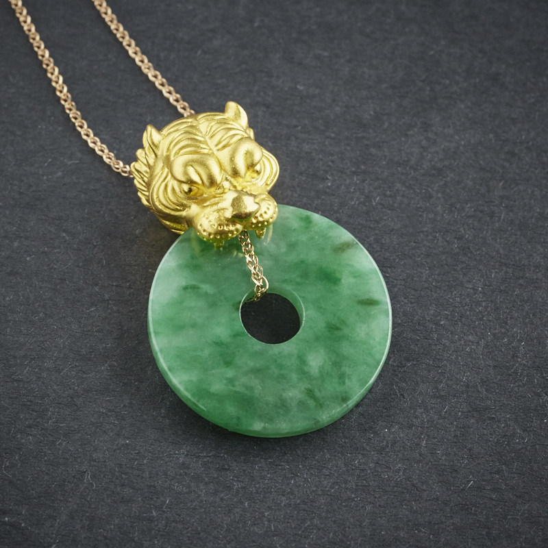 18K金糯种豆绿翡翠套链-红掌柜珠宝