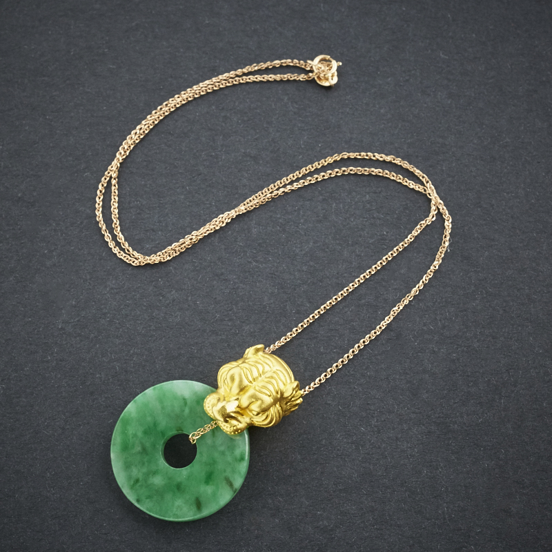 糯种豆绿翡翠虎头套链-红掌柜珠宝