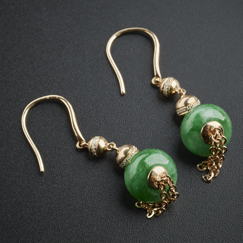 18K金镶糯种翡翠路路通耳环 - 红掌柜珠宝