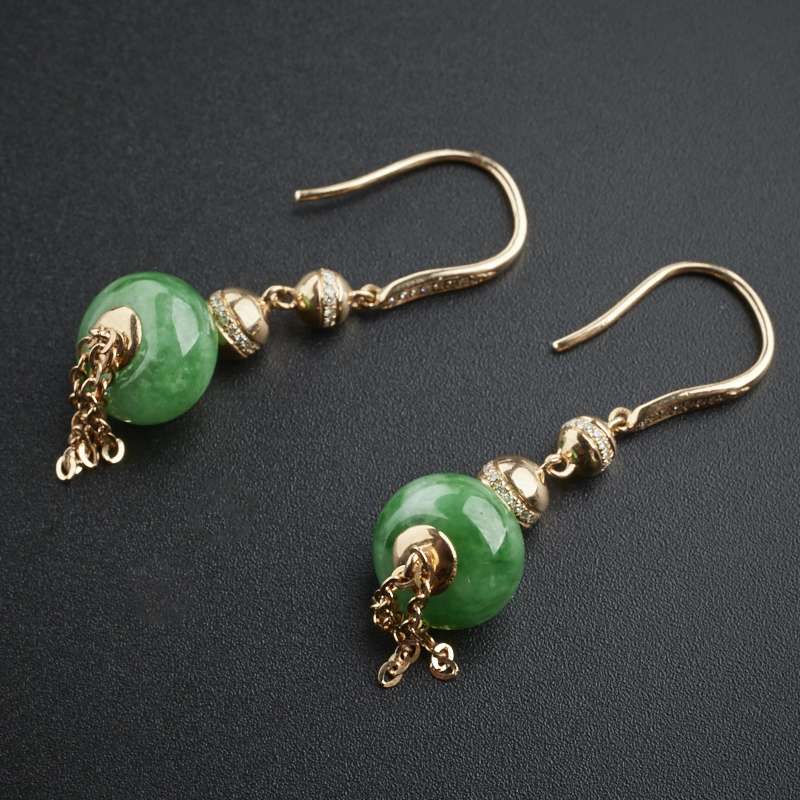 翡翠路路通耳环 - 红掌柜珠宝