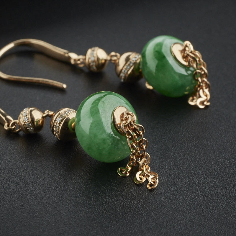 18K金镶糯种翡翠耳环 - 红掌柜珠宝