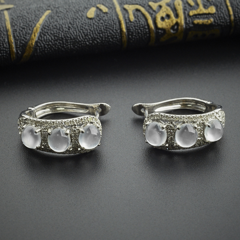 18K金镶钻玻璃种翡翠蛋面耳坠 - 红掌柜珠宝