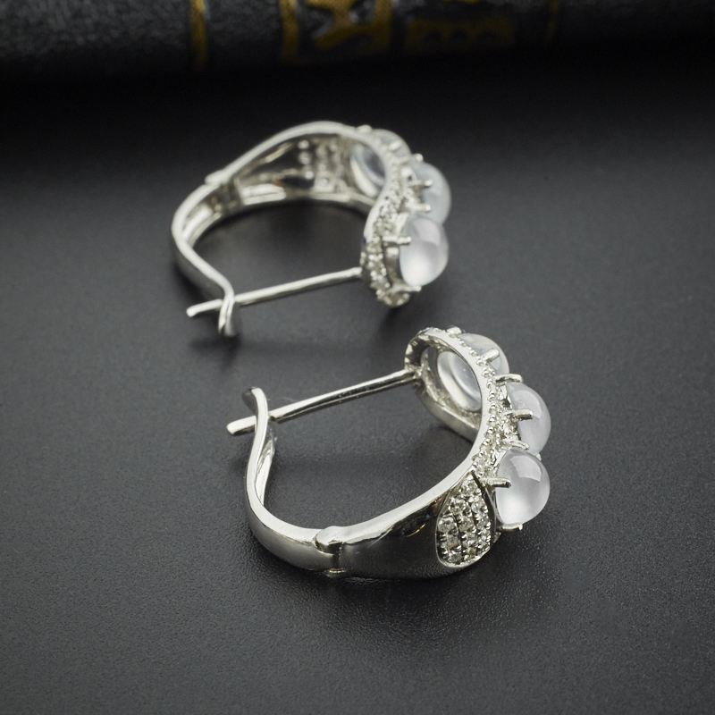 18K金镶钻玻璃种蛋面耳坠 - 红掌柜珠宝