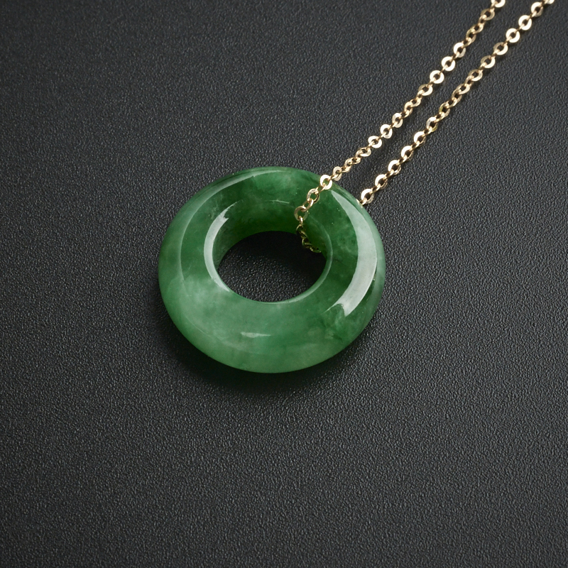 18K镶浓绿翡翠平安扣-红掌柜珠宝