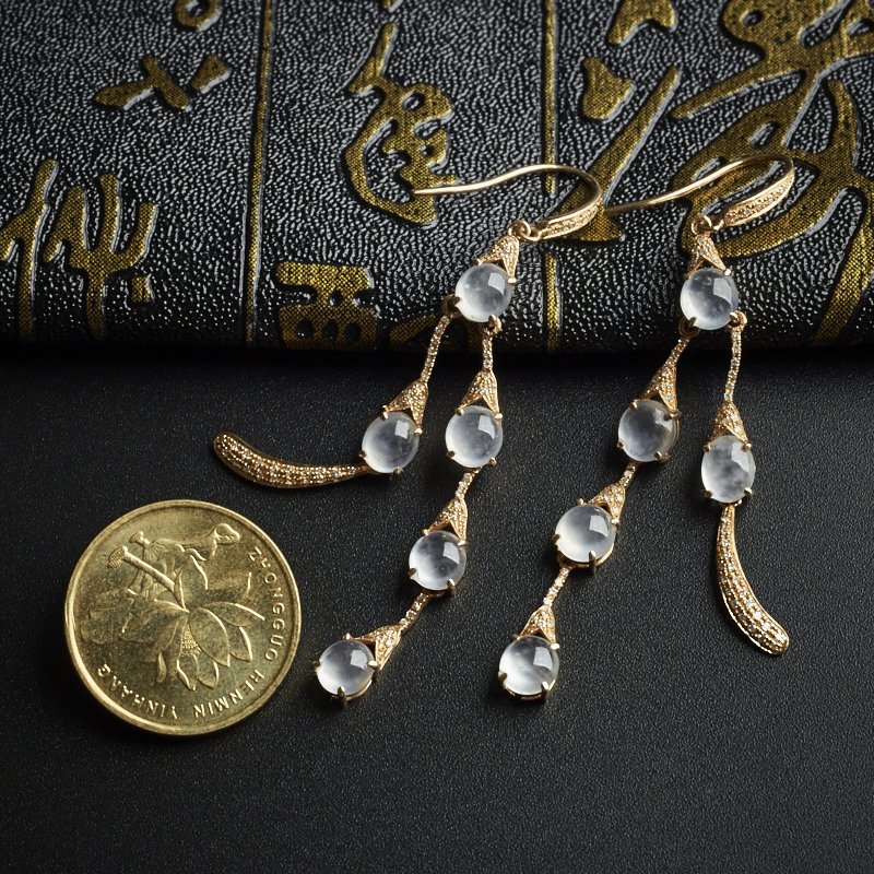 18K金镶钻A货翡翠蛋面耳坠- 红掌柜珠宝